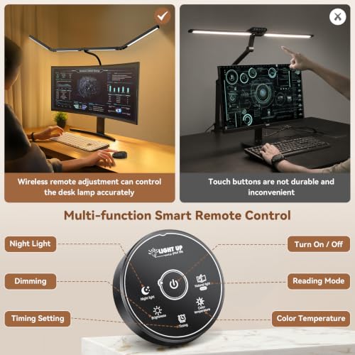 Pzloz Black Led Desk Lamp for Home Office with Clamp - Dimmable Architect Light with Remote