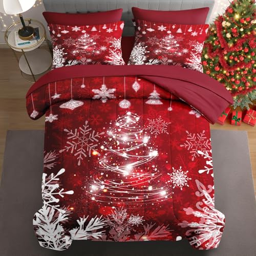 WeCozy Queen Christmas Comforter Set with Sheets - 7 Pieces (Queen / Xmas Tree 4)
