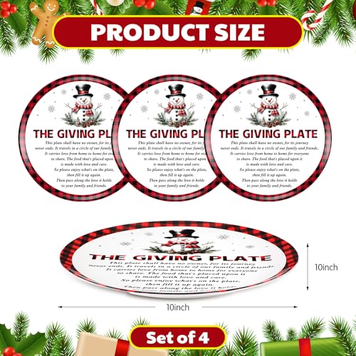 Snowman Christmas Giving Plate Set 4 Pcs with Poem 10x10 Inch Holiday Tableware