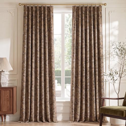 Khaki Linen Blackout Curtains 40x84 Inches, 2 Pack - Memory Pleat, Modern & Elegant