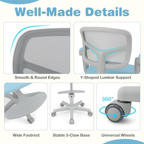 HONEY JOY Kids Study Desk Chair Blue Adjustable Swivel Mesh Student Chair