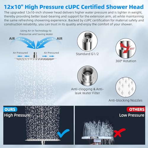 Square 12-Inch Metal Rain Shower Head with 16-Inch Extension Arm - Chrome