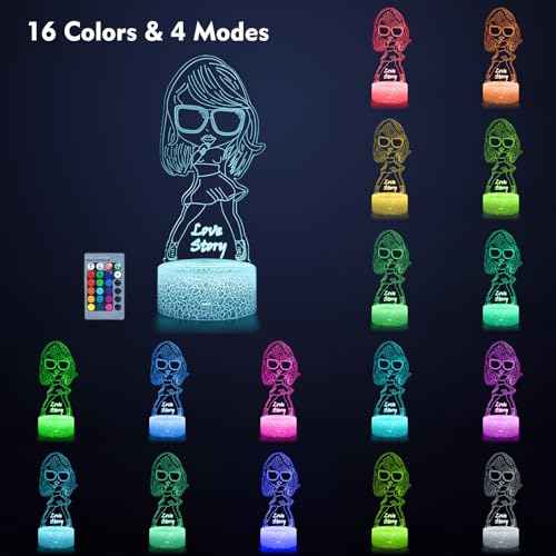 3D Night Light Gifts: Fans Merch, Table Lamp with Remote Control and Smart Touch, Singer Gifts for Girls Room Decor Music Party Birthday Christmas