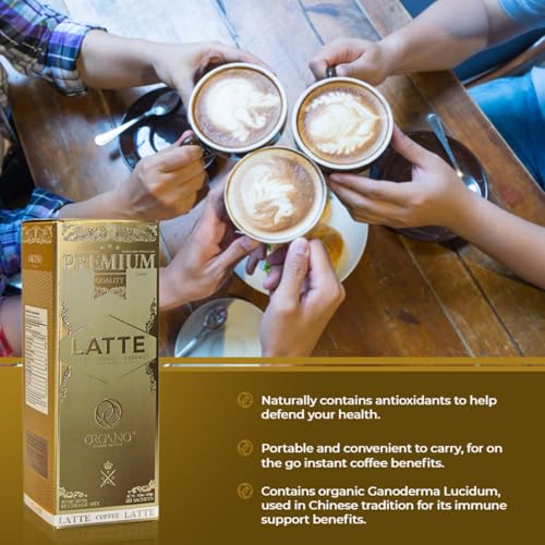 Gourmet Cafe Latte with Organic Ganoderma Lucidum - 20 Sachets, Instant Coffee & Creamer, Hot or Cold Brew