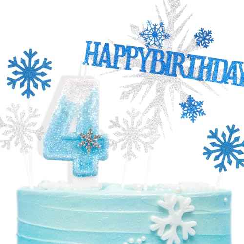 Frozen Snow Themed Birthday Candles,Blue and White Glitter Birthday Number 5 Candles,Snowflake Glitter 5th Candles for Kids Adults Birthday Wedding Anniversary Party Supplies
