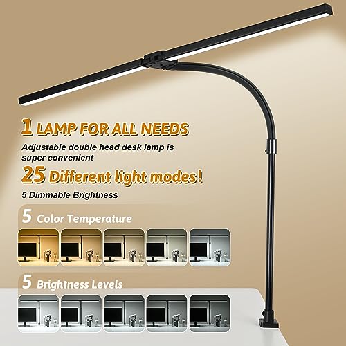 Black 31.5in LED Desk Lamp with Clamp Dual Head Monitor Light Remote