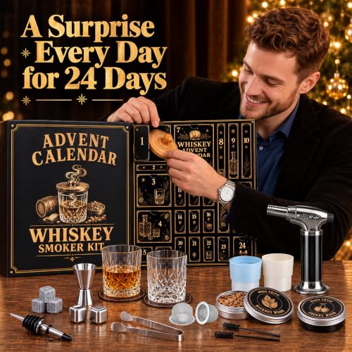 FUNID Whiskey Advent Calendar 2026 for Men with Bourbon Whiskey Smoker Kit