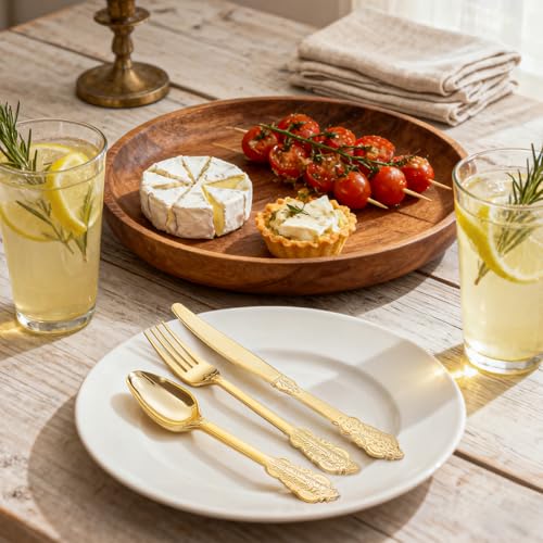WDF Gold Baroque Disposable Plastic Silverware Set 300 Pieces for Parties