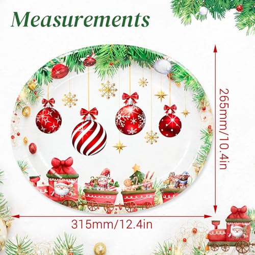 LIKAJON Christmas Ball Paper Plates - 50 Pcs Oval Holiday Disposable Dinnerware