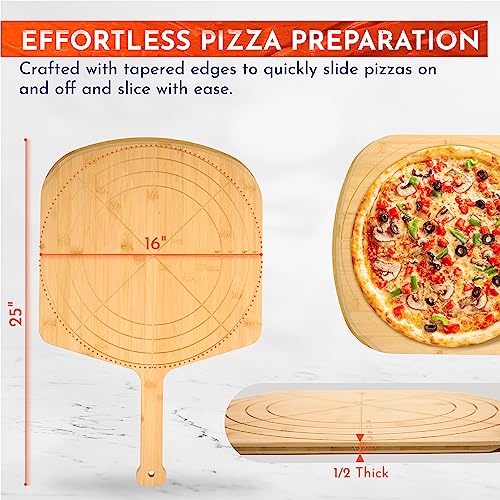 Loftern Natural 16-Inch Wooden Pizza Peel with Engraved Sizes & Serving Guide