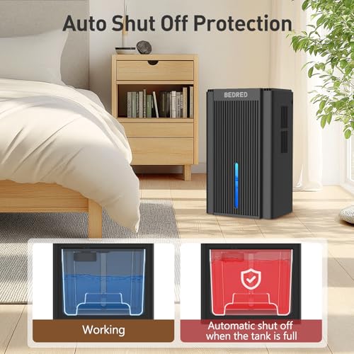 BEDRED 95OZ Black Dehumidifier for Home & Bedroom, Quiet Auto Shutoff & 7-Color Ambient Light
