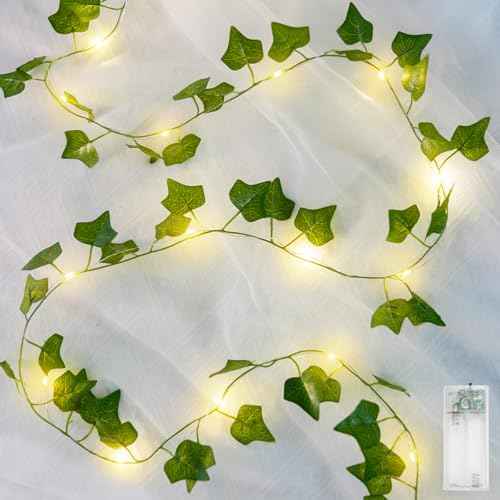 suddus Vines with Lights Battery Operated, 20 LED 6.56FT Fairy Lights Leaves with Timer, Ivy Vines String Lights for Bedroom,Classroom,Dorm, Wall, Garden, Party, Christmas£¬Wedding Decor (Warm White)