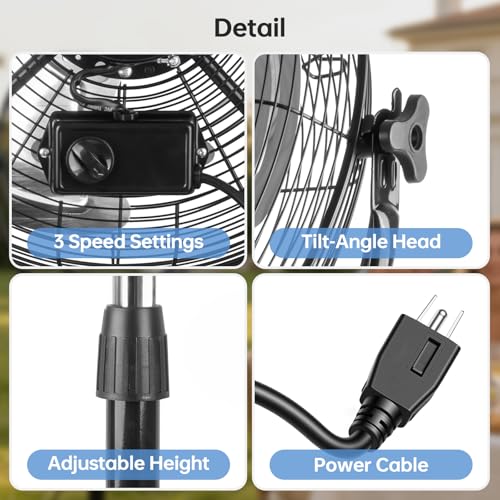 20 Inch Heavy Duty Metal Pedestal Fan - High Velocity Cooling & Adjustable Height