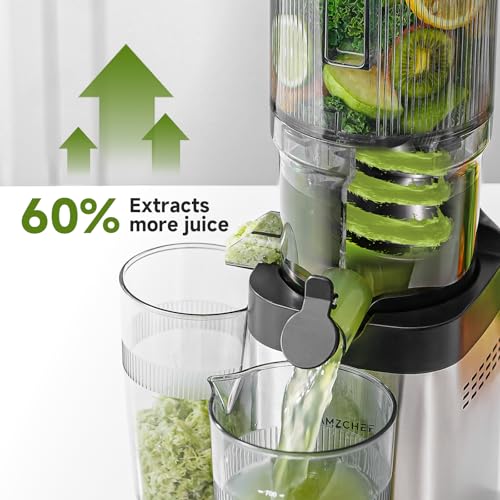 Cold Press Juicer with 5.4-Inch Wide Chute - Silver, Self-Feeding Slow Juicer