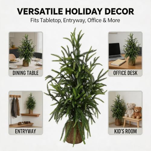 2ft Premium Artificial Norfolk Pine Tree with Realistic Wood Pot - Holiday & Indoor Decor