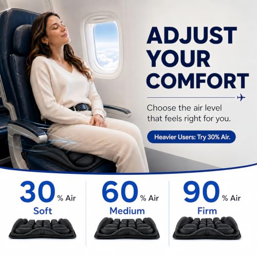 Inflatable Travel Seat Cushion with Built-in Pump for Airplanes, Car, Office Chair