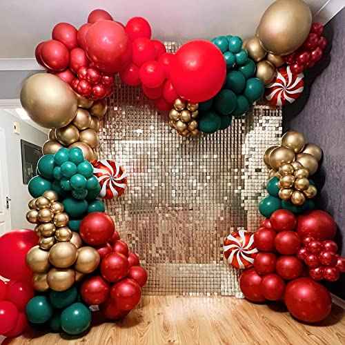 Christmas Balloons, 50pcs 12 inch Red Green Gold Latex Balloons for Christmas Party Decorations