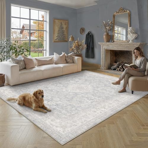 Light Blue 8x10 Area Rug for Living Room Washable Carpet - Floral Variation