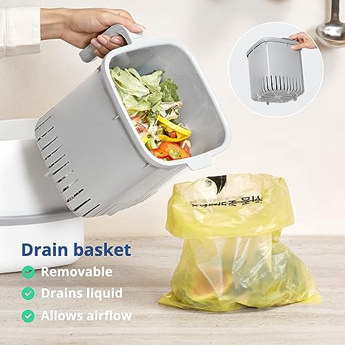 Kitchen Compost Bin 1.32 Gal / 5L with Lid & Handles - Green, Modern Design