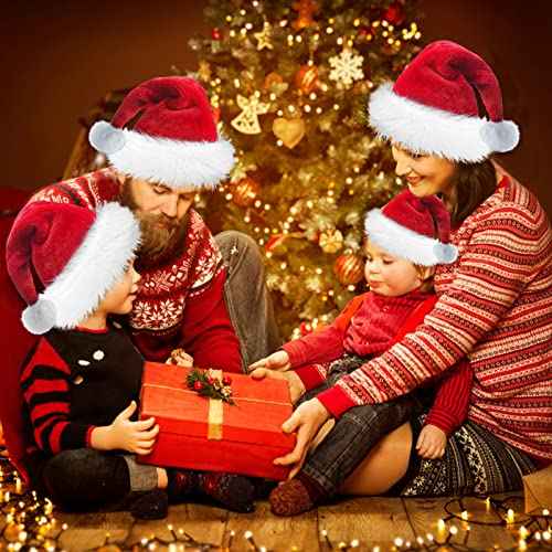 Haomaomao Santa Hat for Adults Christmas Hat Red Velvet Double-Layer Unisex Holiday Xmas Hats for New Year Festive Party