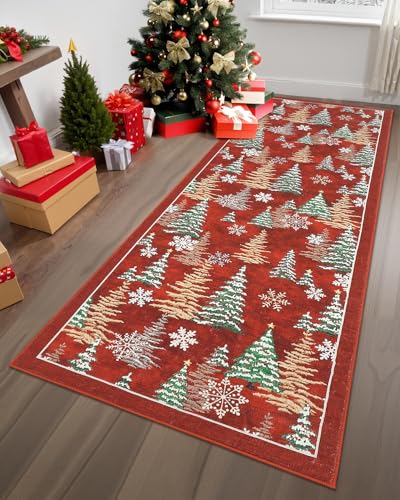 GarveeHome Red 2.5ft x 8ft Christmas Rug - Non-Slip Washable Holiday Runner