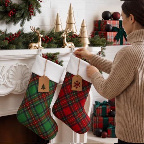 Twistover 12 Large Christmas Stockings Bulk Set Red Green Tartan Plaid, Variation: Red Green / 12