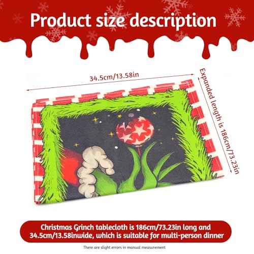Linen Merry Christmas Table Runner, 13 x 73 in Grinch Tablecloth Xmas Winter Holiday Home Kitchen Dining Room Table Decorations (Black)