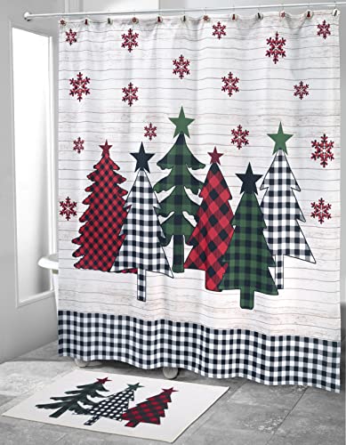 Avanti Christmas Shower Curtain Set with 12 Hooks - 72x72 Inches Holiday Bathroom Decor