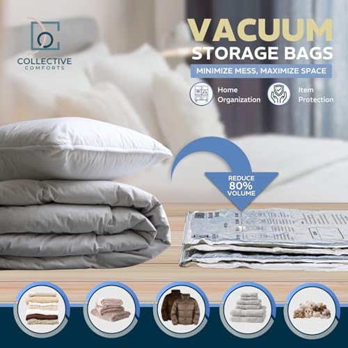 8 Pack Space Saver Vacuum Storage Bags with 4 XXL & 4 Jumbo Sizes - Reusable Closet Organizer