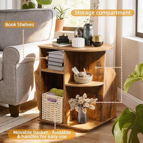 TooCust Rotating End Table with Storage, Swivel Side Table for Living Room