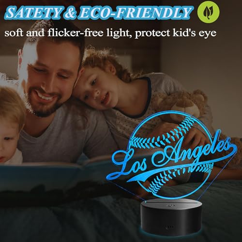POSSHE Los Angeles Baseball Night Light – 3D Illusion Lamp, 16 Colors, Remote, RGB Flashing & Dimmable