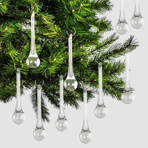 Whaline Clear Teardrop Crystal Ornaments 3 inch, 40 pcs Hanging Christmas Tree Decor