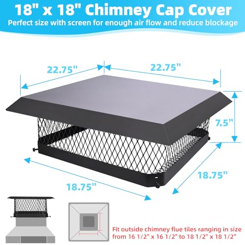 18x18 Inch Chimney Cap Cover for Outside Fireplace - Black Galvanized Steel