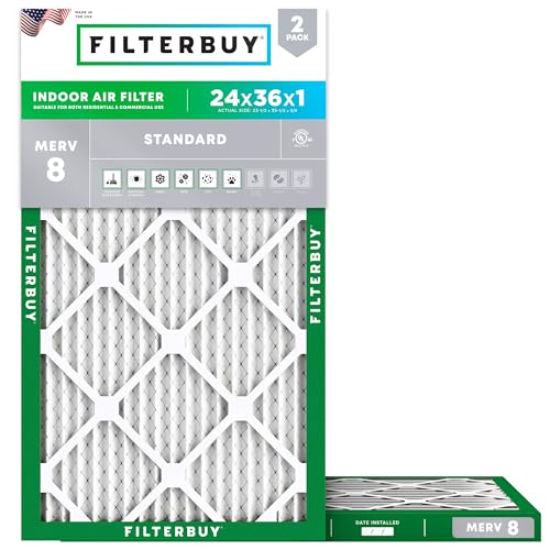 Filterbuy 24x36x1 MERV 8 Air Filter - Dust & Allergy Defense, 2-Pack