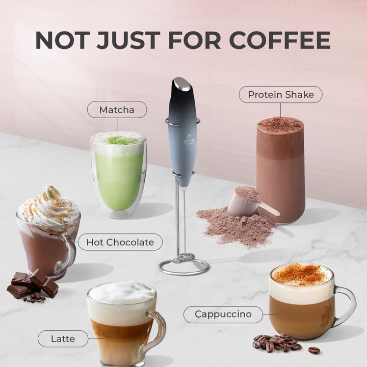 Zulay Kitchen Milk Frother Wand - Ultra-Fast Handheld Electric Whisk for Coffee, Lattes & More - Includes 4 AA Batteries