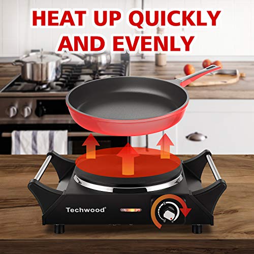 Black Techwood 1500W Portable Electric Hot Plate with Adjustable Temperature