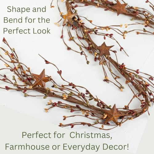 48" Green, Rust & Toffee Pip Berry Star Garland – Earth‑Tone Berries