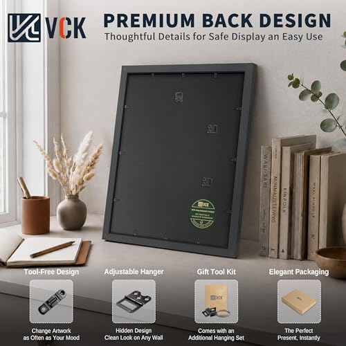 VCK 16x20 Picture Frame 5 Pack - Black Wood Grain with Mat for Photos & Art - Exclusive Design
