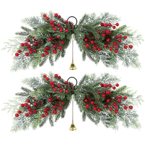 SHACOS 2 pcs 26 inch Artificial Christmas Swags Cedar Swag with Red