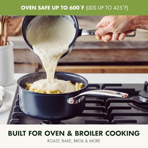 GreenPan Prime Chatham 1QT & 2QT Nonstick Saucepan Set with Glass Lids, Hard Anodized, PFAS-Free, Dishwasher Safe, Oven Safe, Black