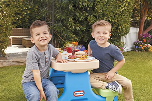 Kids Picnic Table with Umbrella - Blue/Green, 42 Inch, Foldable Outdoor Playset