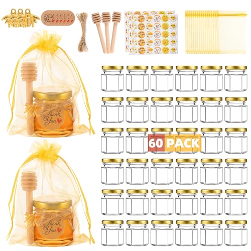 Golden Mini Glass Honey Jars Set with Dippers & Accessories - Party Favors