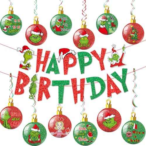Christmas Birthday Banner - Christmas Birthday Decorations for Whovillie Party