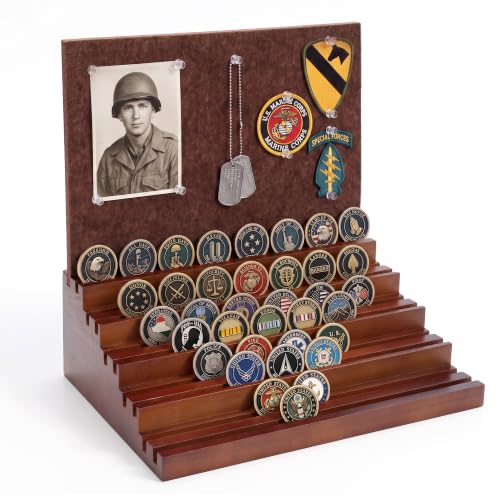 Walnut Challenge Coin Display Case with DIY Felt Pin Board - Military Collector Gift