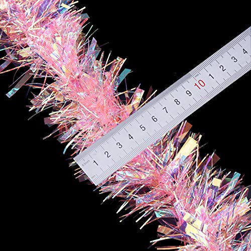Pink Tinsel Garland 17 Feet for Christmas Tree Decorations | CCINEE
