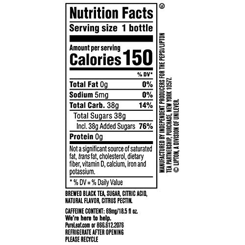 Pure Leaf Sweetened Lemon Iced Tea Bottles - Real Brewed Tea, 18.5 Fl Oz, Pack of 12