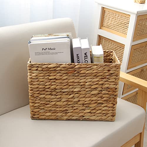 Water Hyacinth Storage Basket with Handles - Large Wicker Basket for Home Organization