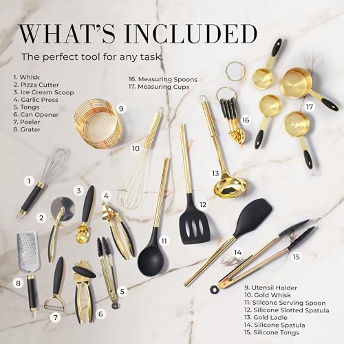 Black and Gold Kitchen Utensils Set - 23-Piece with Holder & Accessories - Variation of THIS Listing