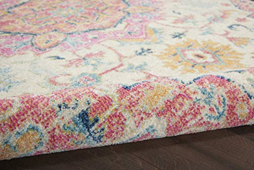 Nourison Passion Ivory Pink Rectangular Area Rug 6'7" x 9'6" - Easy Clean, Non Shedding, Living Room, Bedroom