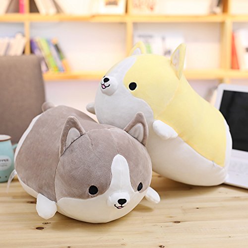 Levenkeness Corgi Dog Plush Pillow, Soft Cute Shiba Inu Akita Stuffed Animals Toy Gifts (Gray, 11.8 in)